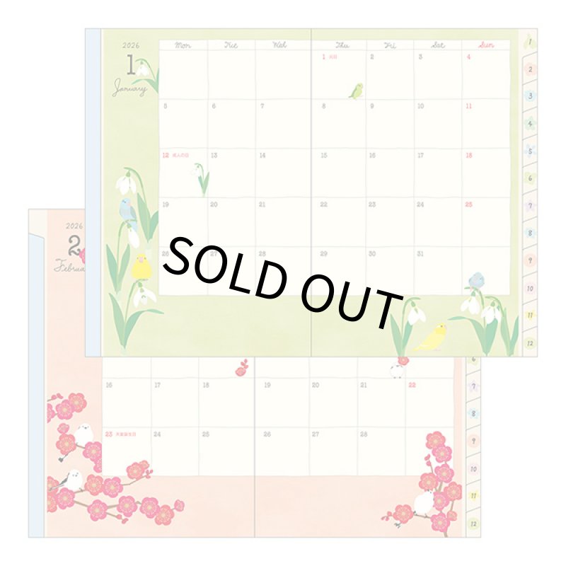 画像4:  【MIDORI】ポケットダイアリー B6 マンスリーブロック＆ウィークリーレフト トリ柄 手帳 2026年版 22375006【B6】【月間+1週間】 (4)