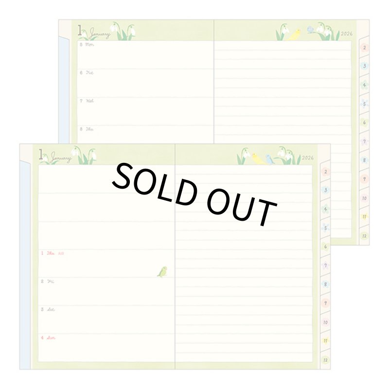 画像5:  【MIDORI】ポケットダイアリー B6 マンスリーブロック＆ウィークリーレフト トリ柄 手帳 2026年版 22375006【B6】【月間+1週間】 (5)