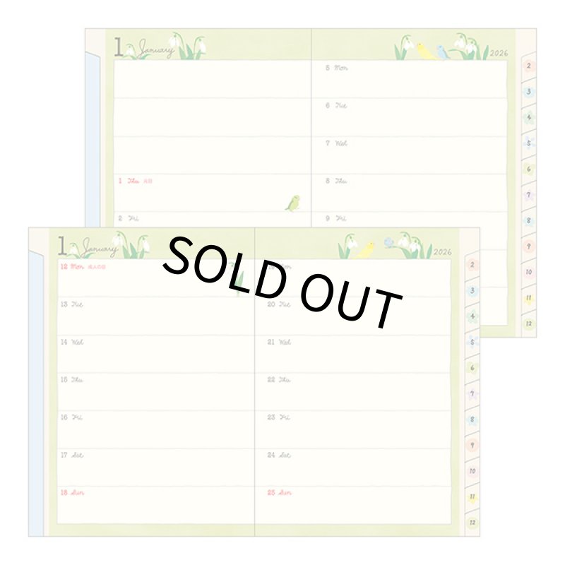 画像5: 【MIDORI】ポケットダイアリー A6 マンスリーブロック＆見開き2週間 トリ柄 手帳 2026年版22369006 【A6】【月間＋2週間】  (5)